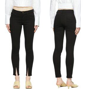 FRAME Le Skinny de Jeanne Split Hem Jeans 26 Black Center Seam Film Noir $229